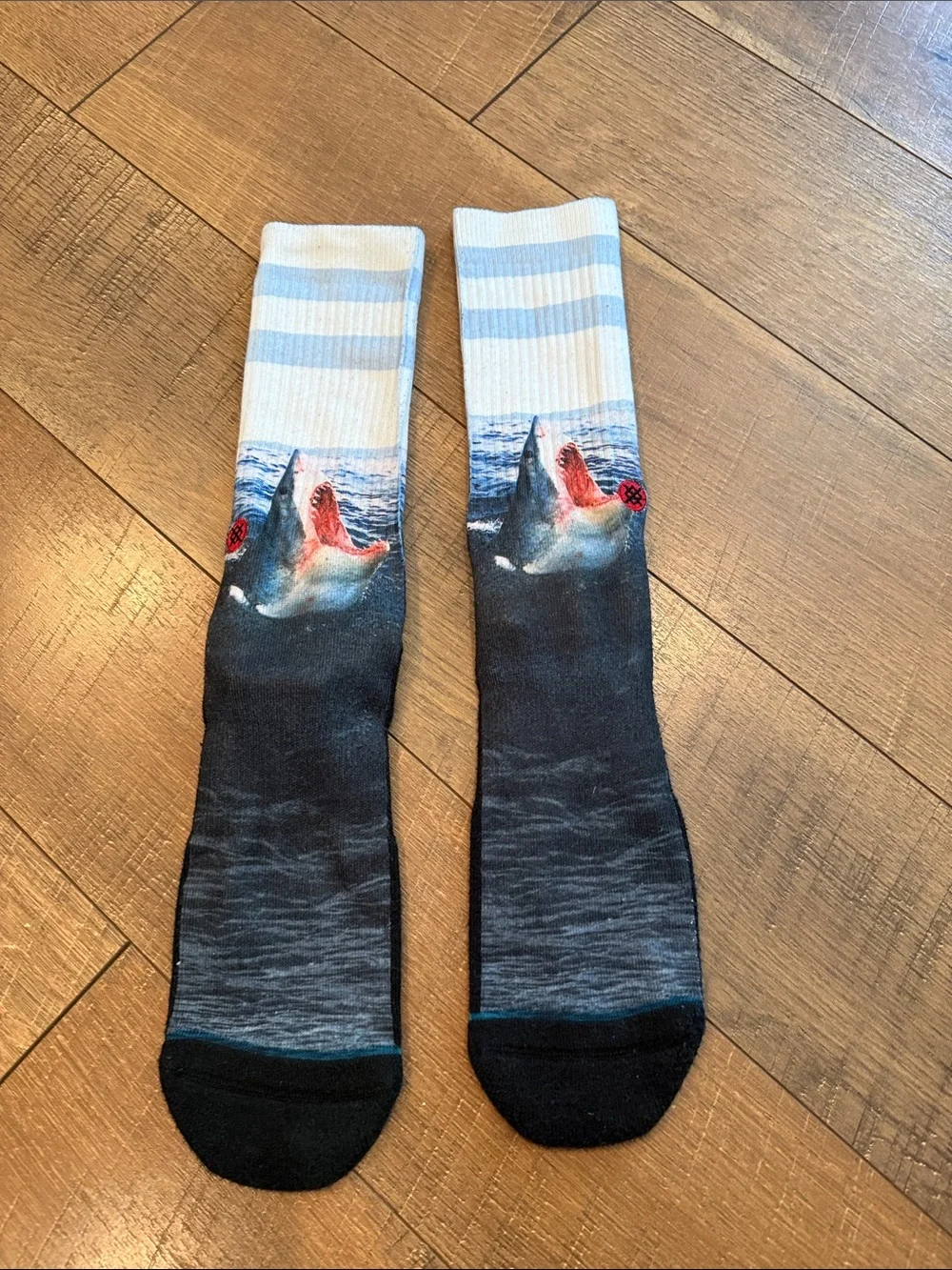 Men's Shark Graphic Athletic Crew Socks in Blue and Black